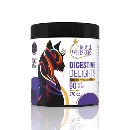 Royal Whiskers Digestive Delights Soft Chews – Premium Probiotic Supplement for Cats with Natural Pumpkin – Supports Healthy Digestion, Soothes Sensitive Stomachs, & Promotes Gut Health