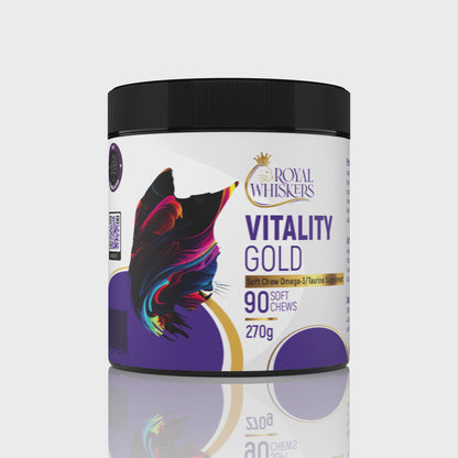 Royal Whiskers Vitality Gold - Omega 3 & Taurine Premium Soft Chew Supplement - Promotes Cell, Heart, Brain, Eyesight, Skin, and Coat Health